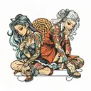 hot girl and cute girl kneeling  tattoo design idea