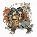 hot girl and cute girl kneeling  tattoo design idea