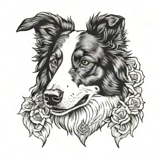 border collie portrait tattoo design idea