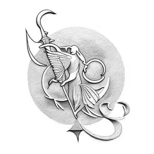 A minimalist tattoo depicting a scale of justice with the scales replaced by beautiful flowers, symbolizing the balance between law and nature. tattoo design idea