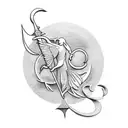 A minimalist tattoo depicting a scale of justice with the scales replaced by beautiful flowers, symbolizing the balance between law and nature. tattoo design idea