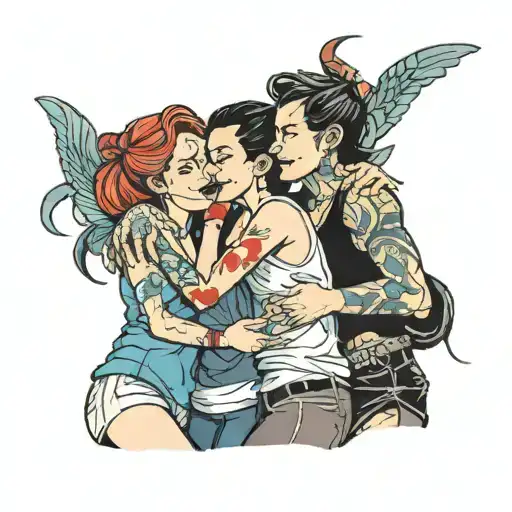 four people in tank tops hugging  tattoo design idea