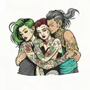 four people in tank tops hugging  tattoo design idea