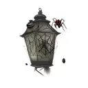 a lantern with spiders-cockroaches-ants-flies, dark-weird, the duality of life, apple,  tattoo design idea