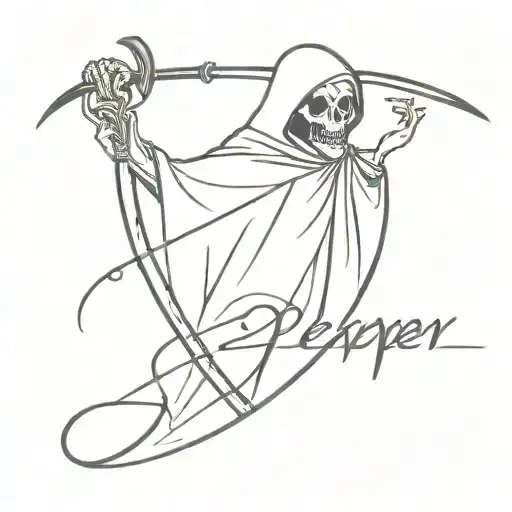 Reaper in pretty font tattoo design idea