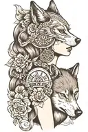 woman with a wolf in head  tattoo design idea