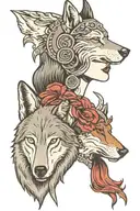 woman with a wolf in head  tattoo design idea