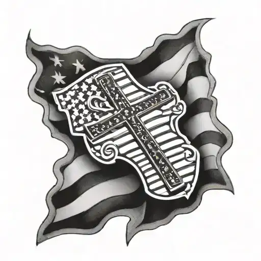 cross with American flag incorporated tattoo design idea