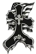 catholic cross with American flag incorporated tattoo design idea