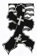 catholic cross with American flag incorporated tattoo design idea