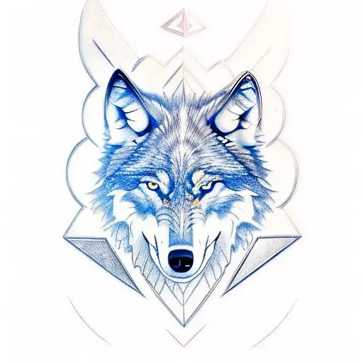 wolf fenrir with blue eyes with runes on his face tattoo design idea