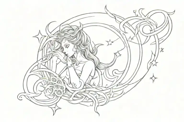succubus womb tattoo with tribal lines and stars or heart in the center. tattoo design idea