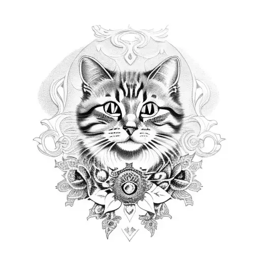 Louis wain cat in old school tattoo style  tattoo design idea