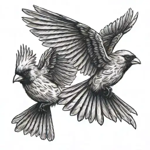 two cardinal birds flying towards eachother with their wings spread and flapping  tattoo design idea