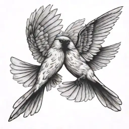 two cardinal birds flying around eachother with their wings spread and flapping  tattoo design idea