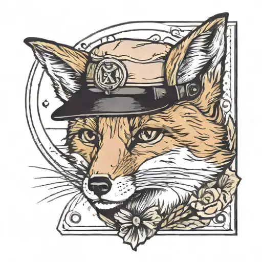 fox in beret and vest tattoo design idea