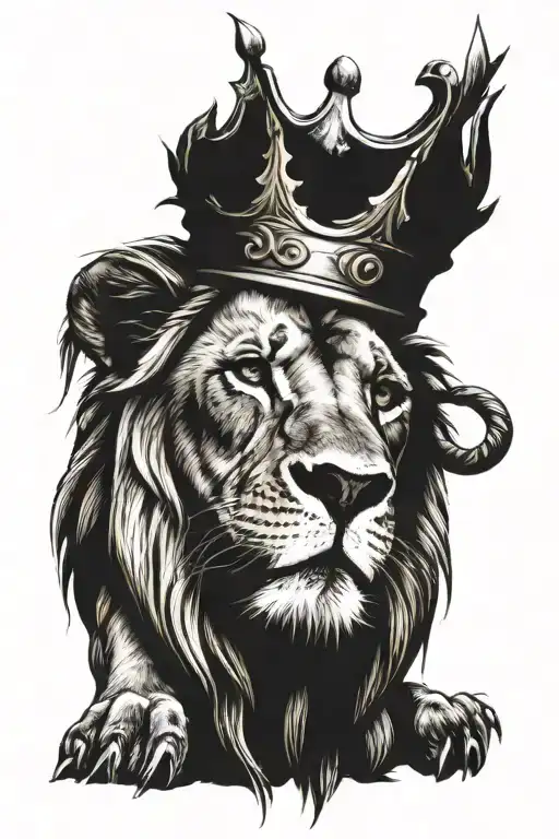 lion wearing crown of thorns and cross tattoo design idea