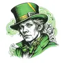 face of patrick stump , singer of fall out boy, with leprechaunt (st patrick) clothes and style looking to the front tattoo design idea