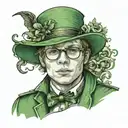 face of patrick stump , singer of fall out boy, with leprechaunt (st patrick) clothes and style looking to the front tattoo design idea