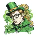 face of patrick stump , singer of fall out boy, with leprechaunt (st patrick) clothes and style looking to the front tattoo design idea