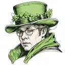 face of patrick stump , singer of fall out boy, with leprechaunt (st patrick) clothes and style looking to the front tattoo design idea