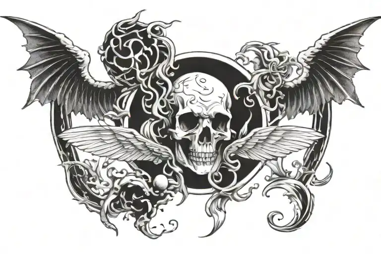 heaven and hell war tattoo design idea