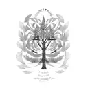 martin guitar as a tree with the words John Prine, Bob Dylan, Woody Guthrie, Jerry Garcia, and Jerry Howard on branches tattoo design idea
