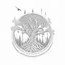 martin guitar as a tree with the words John Prine, Bob Dylan, Woody Guthrie, Jerry Garcia, and Jerry Howard on branches tattoo design idea