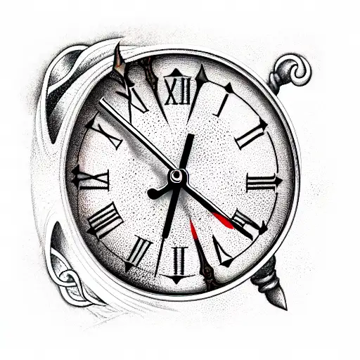 sword and clock tattoo design idea