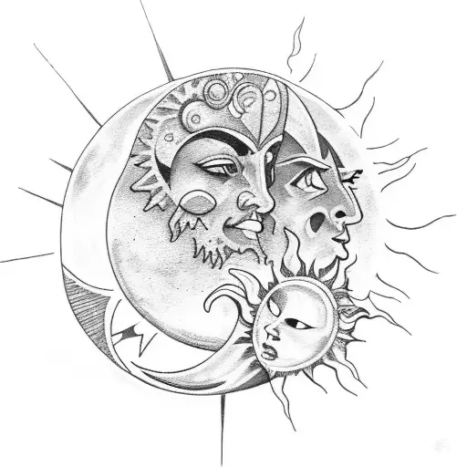 tarot card sun and moon  tattoo design idea