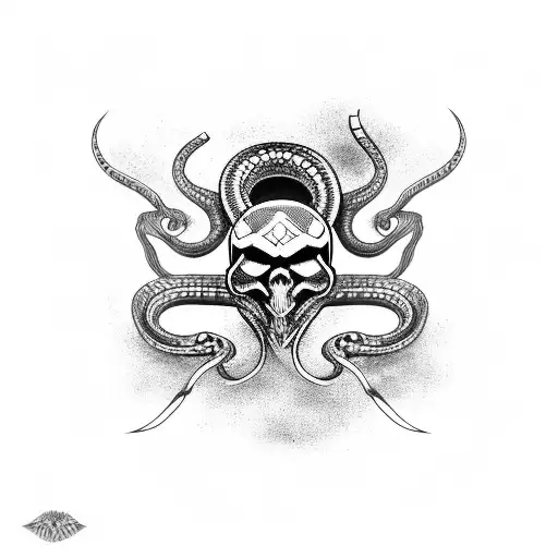 viking skull with a snake in his eyes tattoo design idea