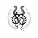 viking skull with a snake in his eyes tattoo design idea