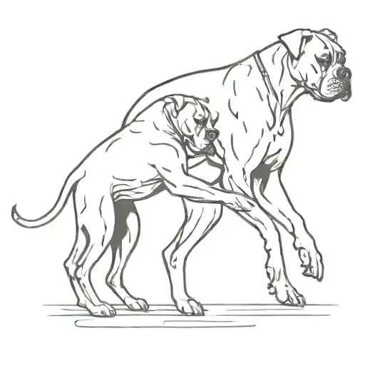 A minimalist outline of a boxer and a dog sparring together, symbolizing teamwork and friendship tattoo design idea