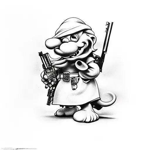 Smurf with machine gun tattoo design idea