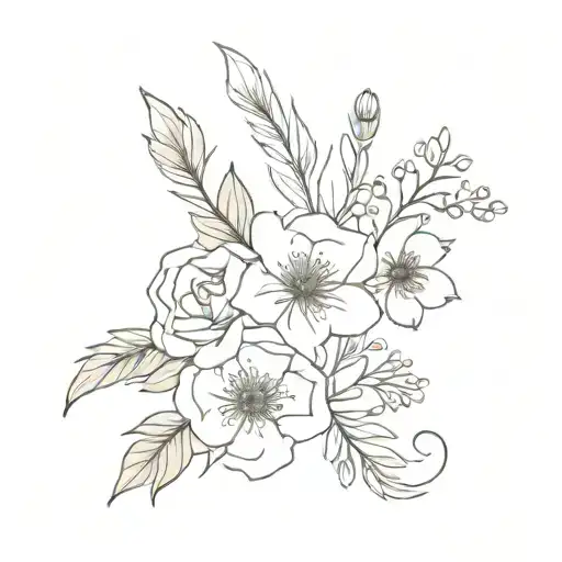 bouqet of flowers birth flower bouquet may, july, october, december, january, april tattoo design idea