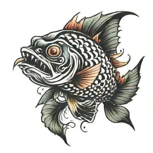 piranha black work  tattoo design idea