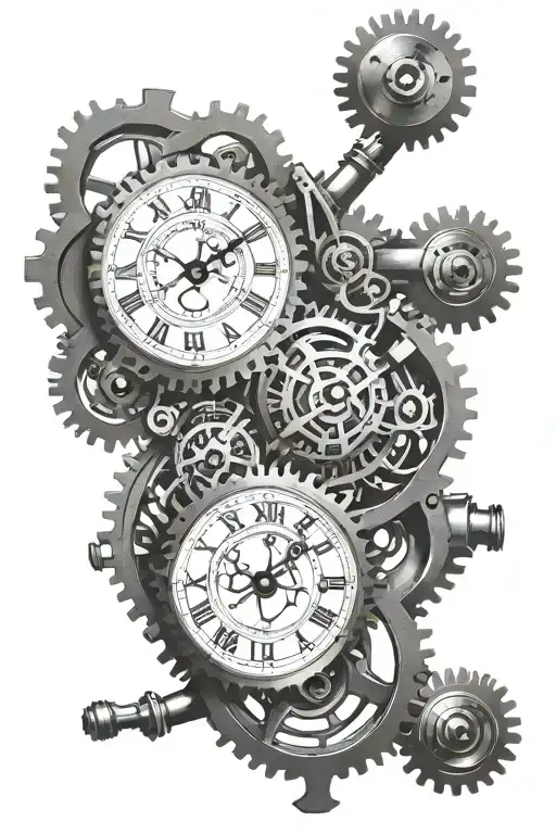 steampunk clock mechanism intertwined tattoo design idea