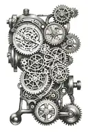 steampunk clock mechanism intertwined tattoo design idea