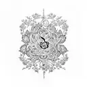 A beautiful floral design incorporating the names Erin, Tru, Sherrize, Shaheen, Willie, Sher-rise, Serenity, Paris, and London intertwined with vines and leaves tattoo design idea