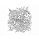 A beautiful floral design incorporating the names Erin, Tru, Sherrize, Shaheen, Willie, Sher-rise, Serenity, Paris, and London intertwined with vines and leaves tattoo design idea