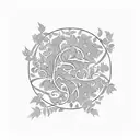 A beautiful floral design incorporating the names Erin, Tru, Sherrize, Shaheen, Willie, Sher-rise, Serenity, Paris, and London intertwined with vines and leaves tattoo design idea