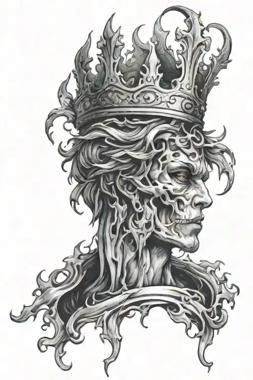 fallen ones flames blood crown abbadon tattoo design idea