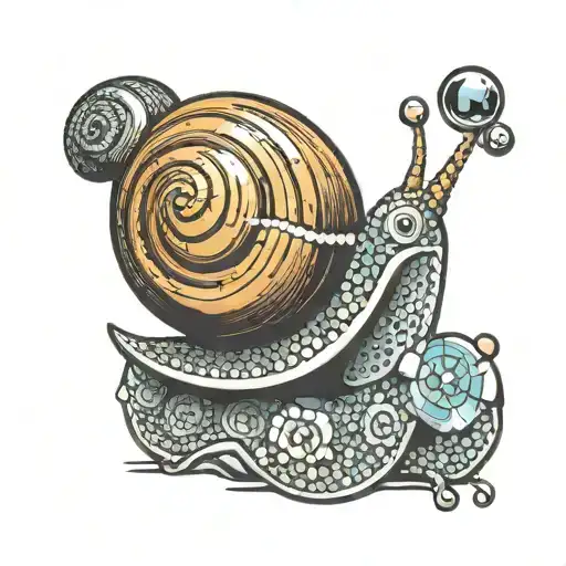 happy snail with mirror ball shell tattoo design idea