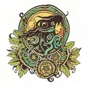 Ayahuasca circle with amazonian elements tattoo design idea