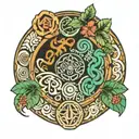 Ayahuasca circle with amazonian elements tattoo design idea