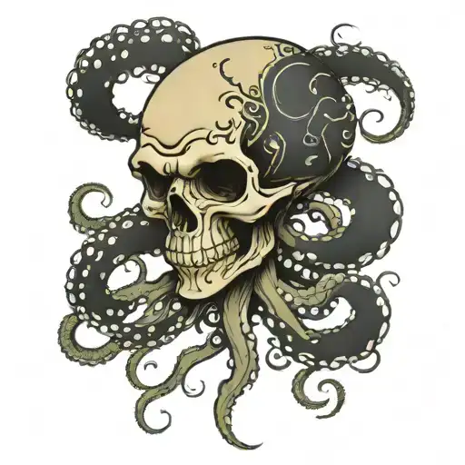 A skull with octopus tentacles wrapping around it tattoo design idea