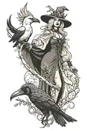 white witch with a dark man crows  tattoo design idea
