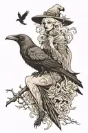 white witch with a dark man crows  tattoo design idea