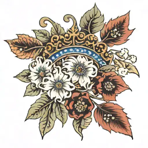 cornucopia  "blue eyes" crown vine laurels 111 tattoo design idea