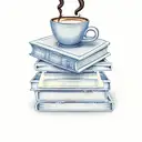 A big pile of ancient books with one cup of coffee tattoo design idea